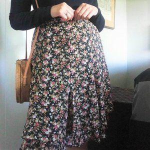 Vintage Floral High Waisted Midi Skirt